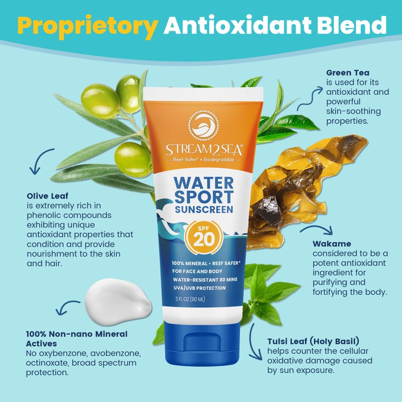 STREAM 2 SEA SPF 20 Biodegradable Mineral Sunscreen, 3 Fl oz Paraben Free Non Greasy and Moisturizing Reef Safe Sunscreen For Face and Body Protection Against UVA and UVB - Image 5